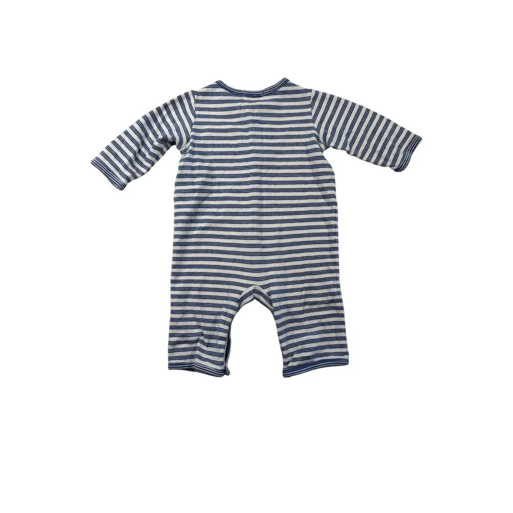 Ralph Lauren Baby Boys Blue White Striped Long Sleeve Cotton Romper 6M